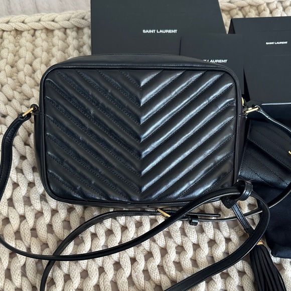 Saint Laurent Black Chevron Quilted Leather Camera Bag and Small Envelope Wallet - Picture 7 of 15
